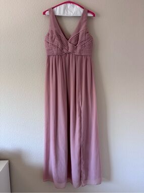 Birdy Grey Chiffon Maxi Dress Light Pink Pleated V-Neck size M Bridesmaid
